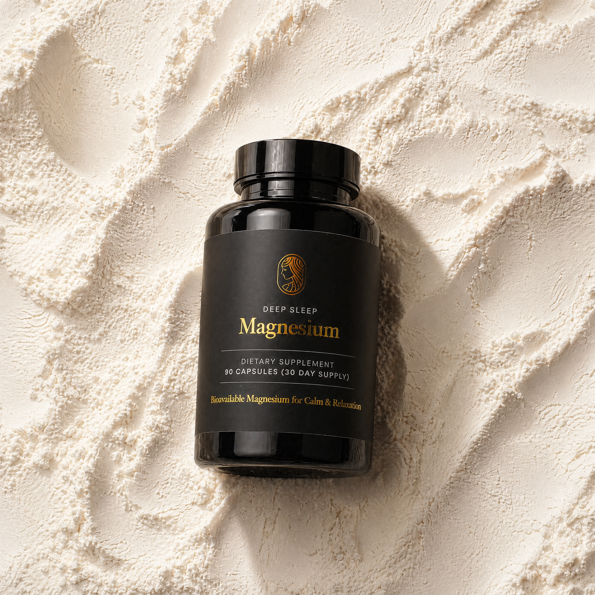 black jar on white powder