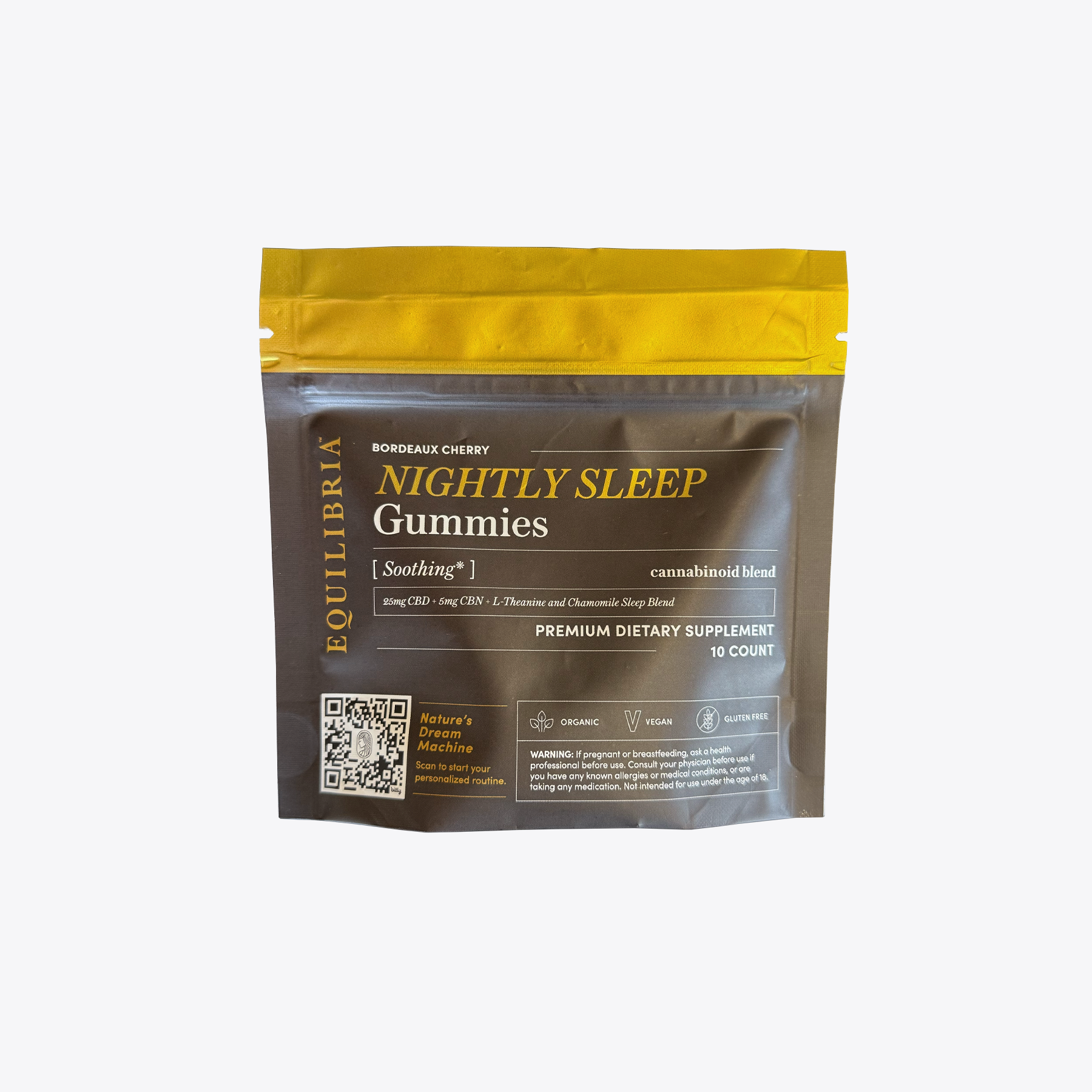 Sample Size Package of Equilibria Nightly Sleep Gummies on a white background