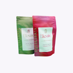 Two Ellevate Equilibria packages, one green and one pink, on a white background.