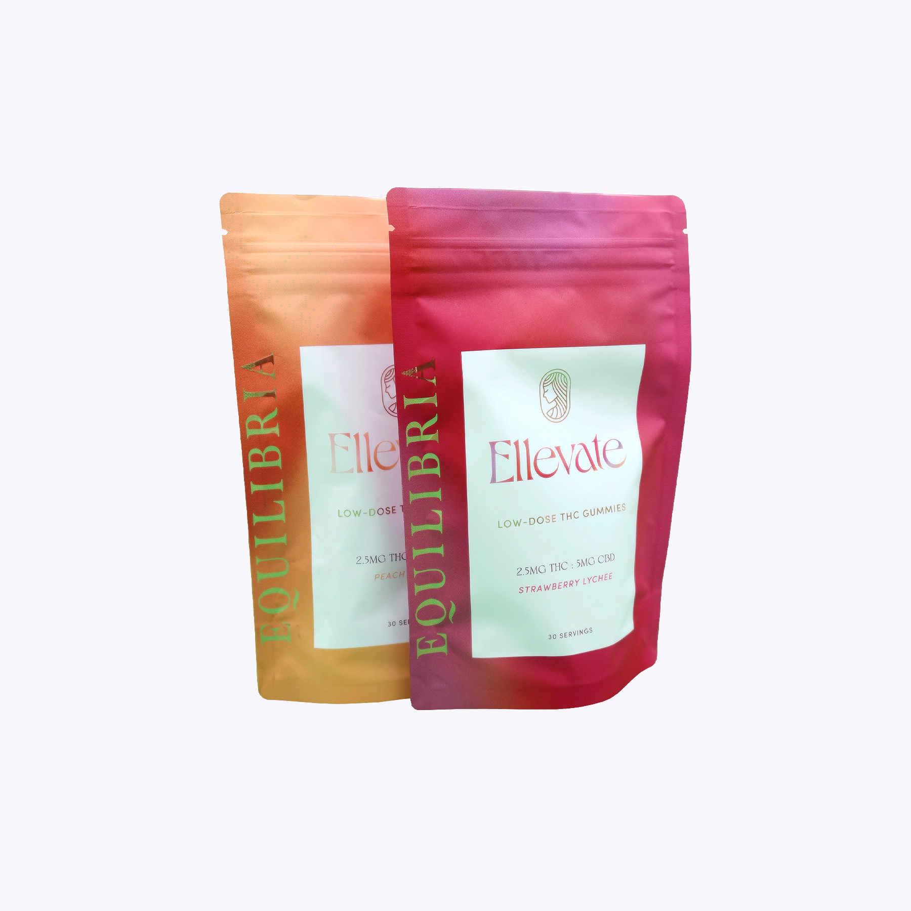 Two Ellevate product packages, one orange and one red, on a white background.