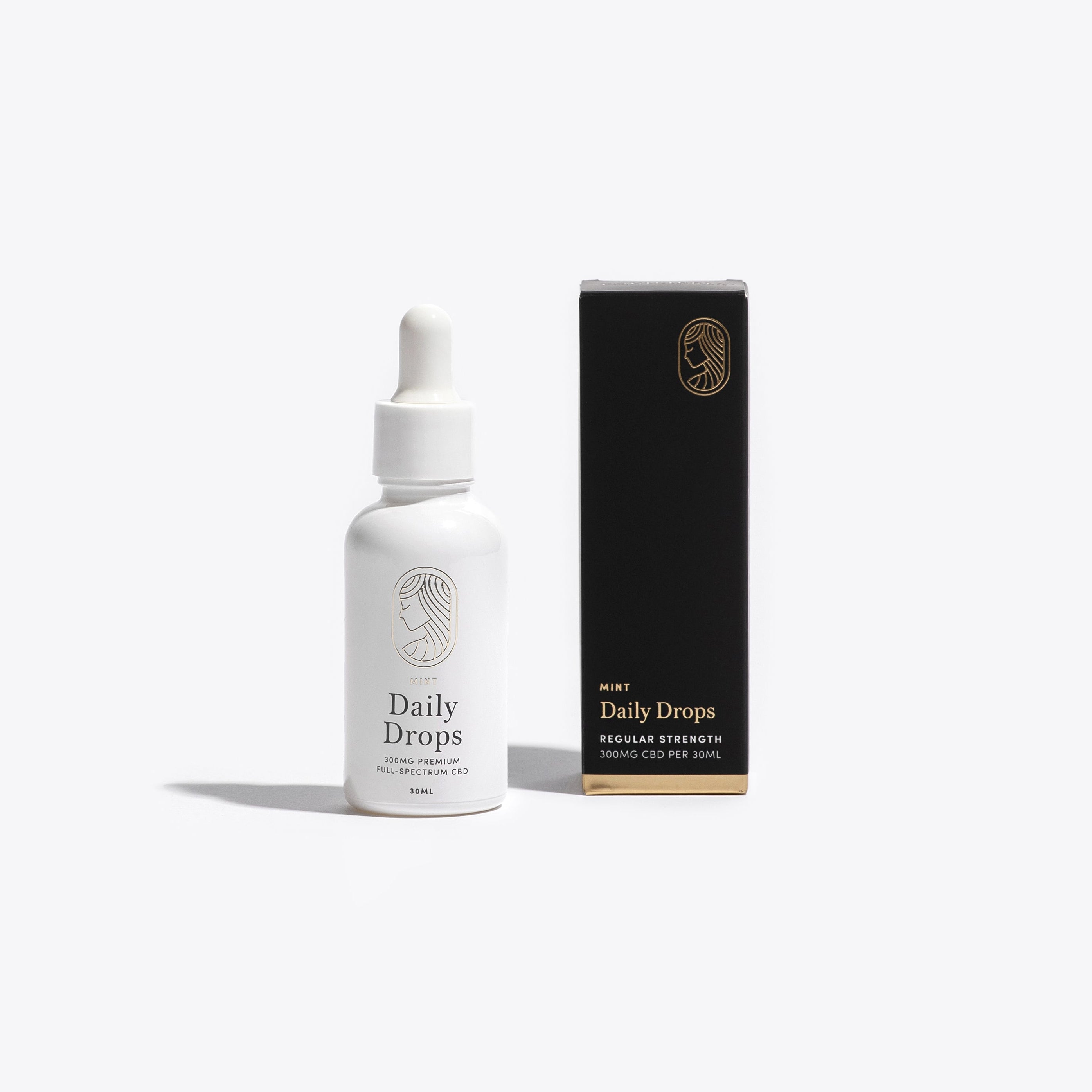 Mint CBD tincture in a white bottle and packaging on a white background