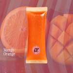 Mango Orange product packaging with a blurred background of an orange and mango slices.